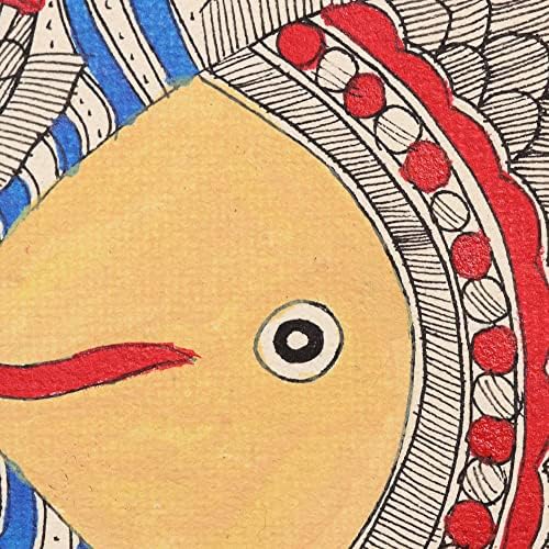 Novica Multicice Animal נושא ציור Madhubani מהודו 'ממלכת הדגים'