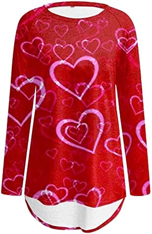 טוניקות לחולצות נשים עניבת הדפסת לב חמודה צבע שרוול ארוך צמרות טוניקה טוניקה מזדמנת ללבוש עם חותלות
