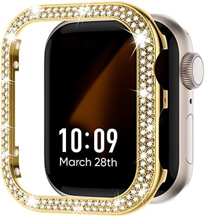 מארז Missair Bling תואם לסדרת Apple Watch 8 7, נשים נצנצים מסגרת יהלום בשורה כפולה פגוש כיסוי מגן