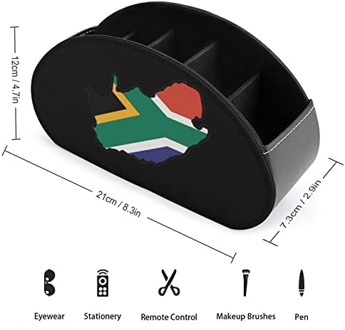 מפה של דגל דרום אפריקה טלוויזיה מחזיק בשלט רחוק עם 5 תאים מארגן אחסון ארגז עור PU עבור ציוד משרדי