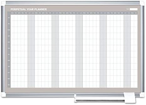 לוח תכנון MasterVision מחיקה יבשה מגנטית, לוח לוח שנה חודשי עם מסגרת אלומיניום, 36 x 48, מסגרת