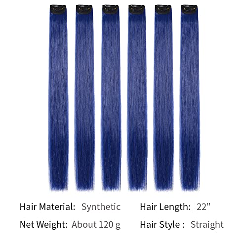 6 יחידות צבעוני כחול שיער הרחבות ישר ססגוניות קליפ שיער הרחבות צבעוני 22 אינץ קשת שיער הרחבות לילדים נשים