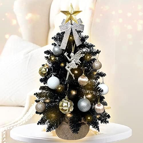 אייקוט 60 סמ עץ חג מולד שחור עם אור LED, קישוט חג המולד של שולחן העבודה המפואר, המתאים למשרד