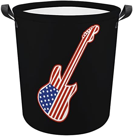 אמריקאי רוק אנד רול גיטרות מודפס סלי כביסה עם ידיות עמיד למים מתקפל עגול בגדי צידניות תיק אחסון ארגונית