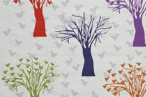 Ambesonne טבע מגבת מחצלת יוגה, הדפס חוזר ונשנה של דרורים מיושב עצי קריקטורה צבעוניים דפוסי