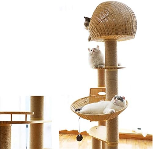 עץ חתול Werchw, מגדל עץ חתול רב-מפלסי עם פוסט וסולם שריטות, ריהוט לחיות מחמד משחק בית מגדל חתולים לחתלתולים,