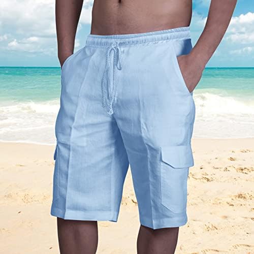 מכנסיים קצרים של פשתן כותנה של ZDFER לגברים, מכנסיים קצרים של מסיבת קיץ מזדמנים של מכנסי אימון