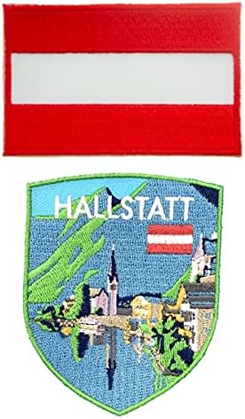A-ONE 2 PCS Packs- Hallstatt Nacey Patch+תג דגל אוסטריה, תיקון חיצוני, מקום תיירות חובה, תיקון נסיעות,