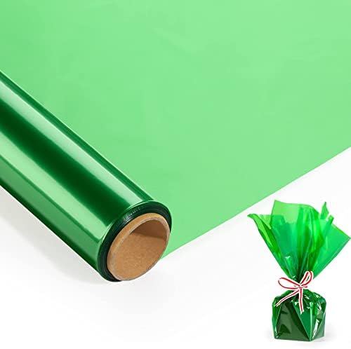 גליל גלישת צלופן ירוק של 220ft - גליל צלופן שקוף ירוק לניילון סל מתנה - ניילון נצמד לקישוטים,