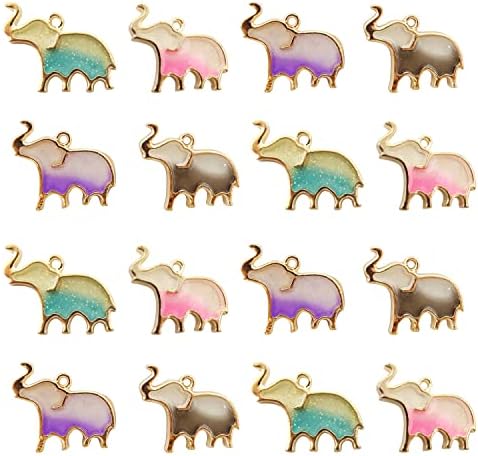 הונביי 16 יחידות אמייל סגסוגת פיל בעלי החיים קסמי תליוני גליטר שרף תליון להכנת תכשיטים עגילי שרשראות