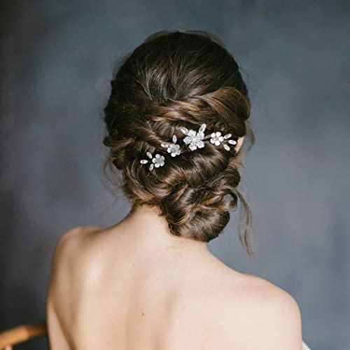 הרמולי כלה חתונה שיער סיכות כסף פרחי הכלה פאה קריסטל שיער אביזרי עבור נשים ובנות