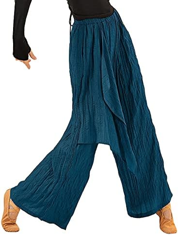 המותניים האלסטיות של אנגוקו לנשים רופפות רגל רחבה מכנסיים מתאימים לאימוני ריקוד