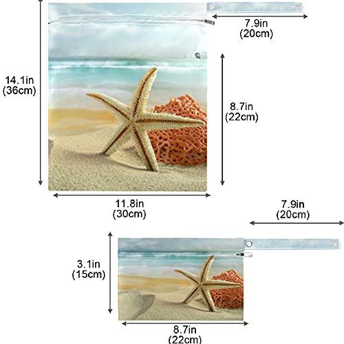Visesunny Starfish Beach 2 יחידים שקית רטובה עם כיסי רוכסן תיק חיתולים מרווח לשימוש חוזר ונשנה