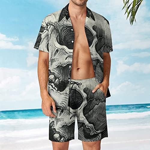 גולגולת גולגולת גולגולת תלבושות חוף של חוף ים כפתור הוואי למטה חולצה עם שרוול קצר וחליפות מכנסיים קצרים
