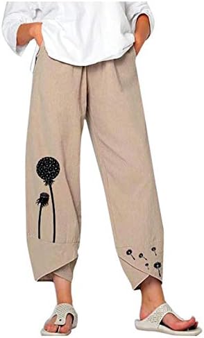 מכנסי פשתן כותנה מכנסיים קצוצים נשים לנשים מכנסי קפרי מזדמנים עם כיסים רופפים בכושר בוהו מכנסי