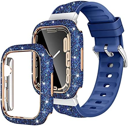 פולנס מתאים למארז שעון Apple 7, מארז שעון יהלום כוכב 41 ממ/45 ממ פלאש קשיח קשיח יהלום פלאש