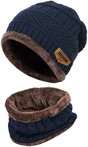 2-חתיכות חורף כפת כובע צעיף סט שמנמן עבה צמר מרופד כובע גברים חם לסרוג גולגולת כובעים עם צעיף