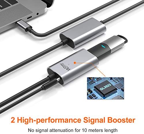 USB C לכבל הרחבה פעיל 32ft/10m, USB 3.0 סוג C זכר להקליד נקבה עם שני משחזר אות עבור HTC Vive,