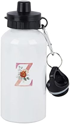 פרח Yelolyio אות ראשונית אלומיניום בקבוק מים ספורט - אות ראשונית ורודה Z עם פרחים לשימוש חוזר חדר כושר בקבוק