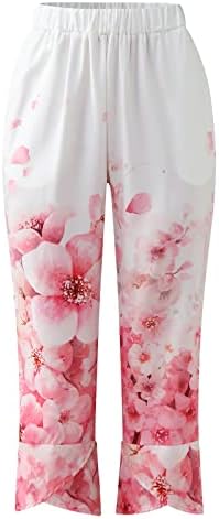 בתוספת גודל יוגה מכנסיים קצר נשים קיץ אלסטי מכנסיים מותניים מקרית צפצף פרח מודפס צפצף קשישים מכנסיים