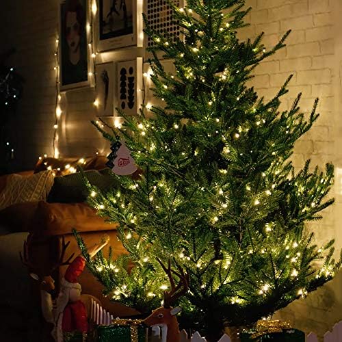 עץ חג מולד מלאכותי של 6.8ft Lit, עץ חג המולד של אשוחית צירים, W/300 נורות LED ומעמד מתכת, הרכבה קלה, עיצוב