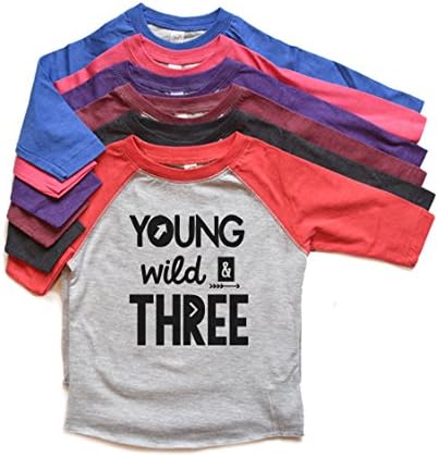 צעיר פראי ושלוש חולצת ראגלן פעוט ילד/ילדה יום הולדת 3 טרנדי חולצה שלישית 3 ראשים למעלה חולצות