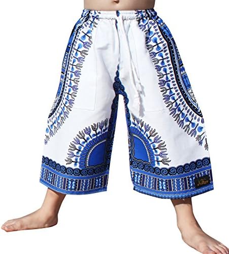 Raanpahmuang ממותג Childs Dashiki מכנסיים כיס מכנסיים קצרים לבנים עם מותניים אלסטיים