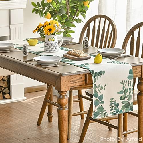 מצב ארטואידי אקליפטוס משאיר רץ שולחן, צמחים ירוקים בקיץ עונתי קישוט שולחן אוכל מטבח לחופשה לעיצוב מסיבות