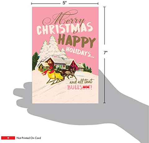 NobleWorks - כרטיס חג מולד שמח מצחיק עם מעטפה - רטרו מצחיק חגים מאושרים כרטיס ברכות - Bullsh -T של עונה C6693xSG