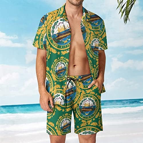 דגל ניו המפשייר תלבושות חוף של שני חלקים כפתור הוואי מטה חולצה עם שרוול קצר וחליפות מכנסיים קצרים