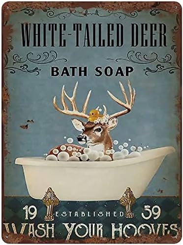 לבן זנב צבי אמבט סבון אמבטיה מתכת פח סימן, לשטוף שלך פרסות אישה מערת דקור סימני בית מוסך קפה בר סימן חוות