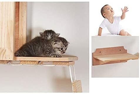 רב-רמת חתול עץ-קיר רכוב מוצק עץ חתול טיפוס חתול טופר טור חתול קיר תליית טופר מטחנת מדף חתול קיר חתול