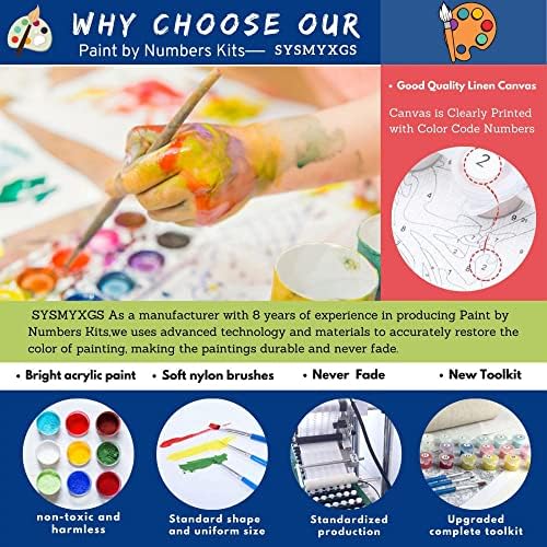צבע לפי מספרים למבוגרים לילדים מתחילים DIY ערכות ציור אקריליות עם מברשות, פיגמנט, מלאכת אומנויות