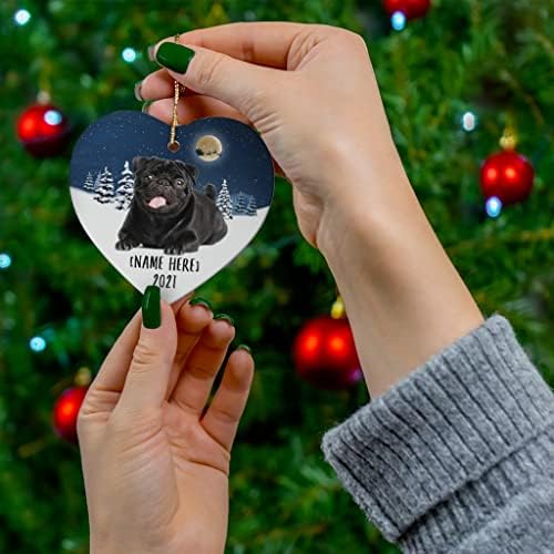 קישוטי כלבים שחור של פאג שחור לשנת 2023 עץ חג המולד מתנות שם מותאם