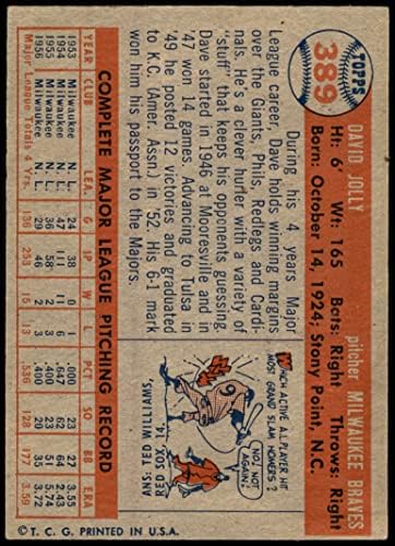 1957 Topps 389 דייב ג'ולי מילווקי בראבס VG Braves