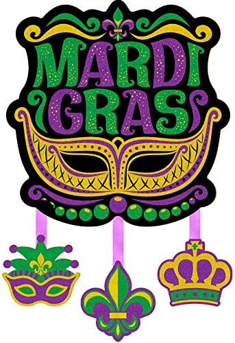 Jetec Mardi Gras שלט המסיבה Mardi Gras Carnival שלט עץ קרנבל קרנבל דלת נצנצים קישוט למסיבות מרדי גרא.