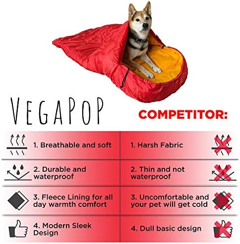 שקית שינה של כלב אדום של Vegapop לכלבים גדולים או גדולים במיוחד עם שקית אחסון- שמיכה אטומה למים חמה או כרית