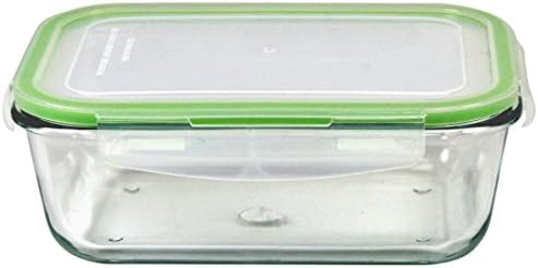 בורוסיליקט מיקרוגל ותנור בטוחים מזכוכית מזכוכית מלבנית מיכל עם מכסה פלסטיק נעילת הצמד, בטנה ירוקה, 57 גרם,