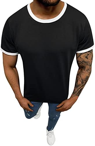 חולצות טריקו לגברים שרוול קצר צבע בלוק צווארון דק רגיל בכושר ספורט ספורט סוודר סוודר חול חולצות חולצות