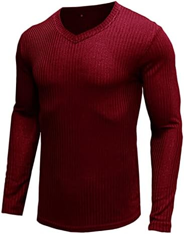 סוודרים של צוואר צווארון V של גברים סוודרים בצבע אחיד חולצה סרוגה שרוול ארוך