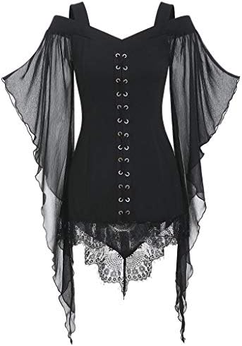 נשים של גותי חולצות ליל כל הקדושים מימי הביניים פאנק רנסנס בציר חולצות רשת תחרה חולצות מכשפה חולצות