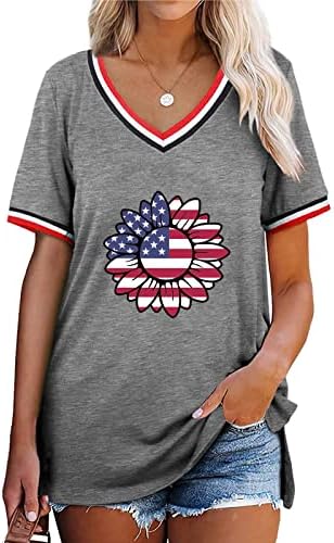 צמרות יום העצמאות נשים חולצות דגל אמריקאיות מככבות פסים שרוול קצר פטריוטי טיז נ 'צוואר 4 ביולי חולצות