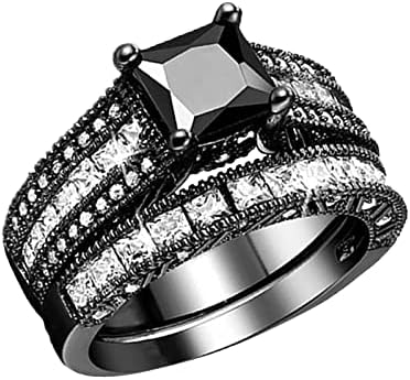 2 ב 1 נשים וינטג 'טבעת שחורה מעורבות יהלום