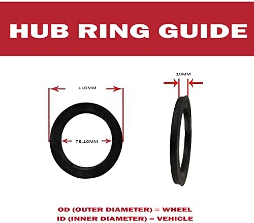חלקי אביזרי גלגלים סט של 4 טבעת מרכזית טבעת 110 ממ OD עד 78.10 ממ מזהה רכזת, פוליקרבונט