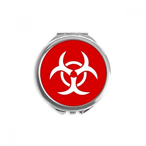 זיהום אדום כיכר אזהרת סימן יד קומפקטי מראה עגול נייד כיס זכוכית