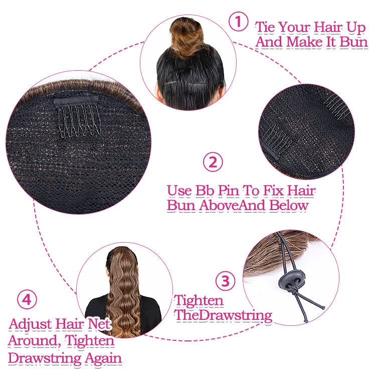 שרוך קוקו הארכת לנשים, 24-אינץ-ארוך גוף גל סינטטי לעטוף סביב קוקו שיער הרחבות, חום עמיד מתולתל