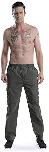 מכנסי מטען המותניים האלסטיים של גברים, מזדמנים רופפים בכושר משקל קלים משוך על מכנסיים