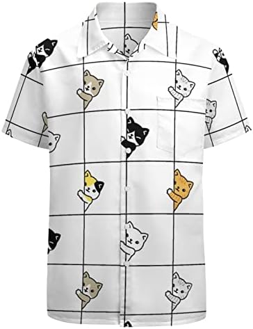 דפוס קליקו של חתלתול חולצות גברים שרוול קצר V