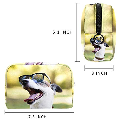 כלב מגניב לובש משקפי שמש שקית נסיעות קוסמטית קיבולת גדולה לשימוש חוזר איפור שקית מטלה לנשים נערות נשים 18.5x7.5x13