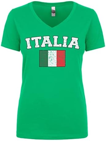 Cybertela לנשים דהויות במצוקה איטלקי איטליה איטליה דגל ג'וניורס V-Neck חולצה